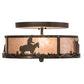 Meyda Lighting Cowboy & Steer 16" 2-Light Bronze Flush Mount Light With Silver Mica Shade Glass