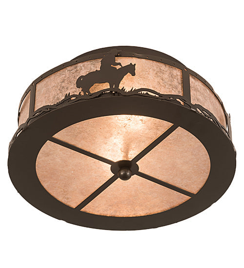 Meyda Lighting Cowboy & Steer 16" 2-Light Bronze Flush Mount Light With Silver Mica Shade Glass