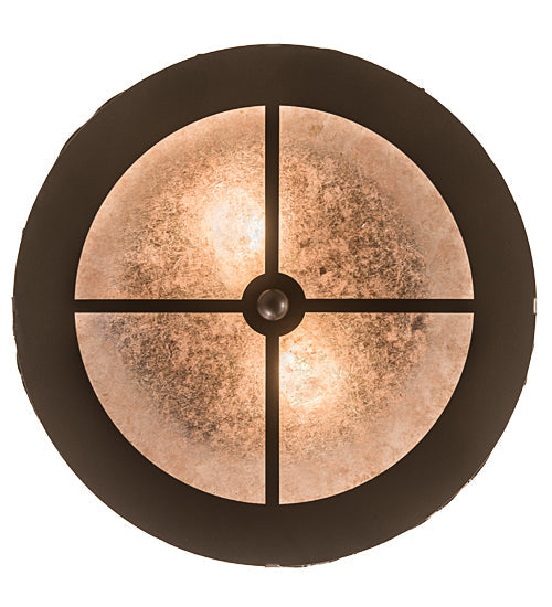Meyda Lighting Cowboy & Steer 16" 2-Light Bronze Flush Mount Light With Silver Mica Shade Glass
