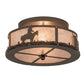Meyda Lighting Cowboy & Steer 16" 2-Light Bronze Flush Mount Light With Silver Mica Shade Glass