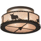 Meyda Lighting Cowboy & Steer 16" 2-Light Oil Rubbed Bronze Flush Mount Light With Silver Mica Shade Glass