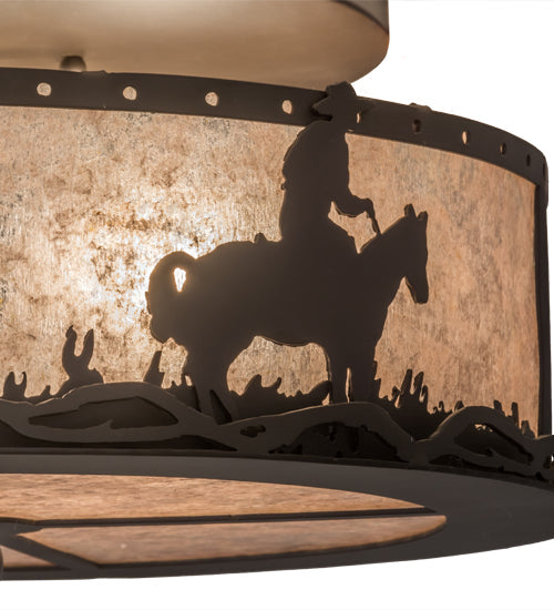 Meyda Lighting Cowboy & Steer 16" 2-Light Oil Rubbed Bronze Flush Mount Light With Silver Mica Shade Glass
