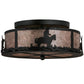 Meyda Lighting Cowboy & Steer 16" 2-Light Textured Black Flush Mount Light With Silver Mica Shade Glass