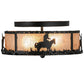 Meyda Lighting Cowboy & Steer 16" 2-Light Textured Black Flush Mount Light With Silver Mica Shade Glass