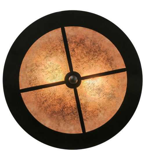 Meyda Lighting Cowboy & Steer 16" 2-Light Textured Black Flush Mount Light With Silver Mica Shade Glass
