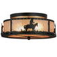 Meyda Lighting Cowboy & Steer 16" 2-Light Textured Black Flush Mount Light With Silver Mica Shade Glass