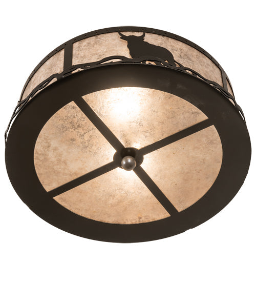 Meyda Lighting Cowboy & Steer 16" 2-Light Timeless Bronze Flush Mount Light With Silver Mica Shade Glass