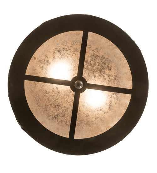 Meyda Lighting Cowboy & Steer 16" 2-Light Timeless Bronze Flush Mount Light With Silver Mica Shade Glass