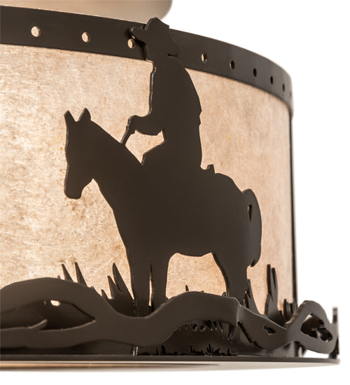 Meyda Lighting Cowboy & Steer 16" 2-Light Timeless Bronze Flush Mount Light With Silver Mica Shade Glass