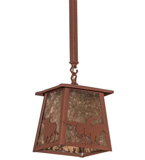 Meyda Lighting Cowboy & Steer 169617 10" Rust Pendant Light With Silver Mica Shade Glass