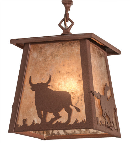 Meyda Lighting Cowboy & Steer 169617 10" Rust Pendant Light With Silver Mica Shade Glass