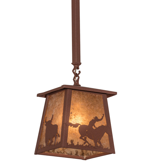 Meyda Lighting Cowboy & Steer 169617 10" Rust Pendant Light With Silver Mica Shade Glass