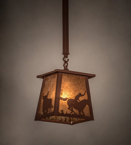 Meyda Lighting Cowboy & Steer 169618 10" Rust Pendant Light With Silver Mica Shade Glass