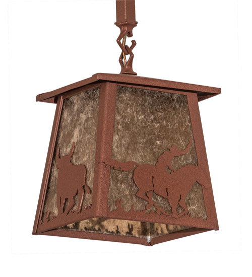 Meyda Lighting Cowboy & Steer 169618 10" Rust Pendant Light With Silver Mica Shade Glass