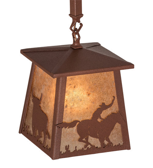 Meyda Lighting Cowboy & Steer 169618 10" Rust Pendant Light With Silver Mica Shade Glass