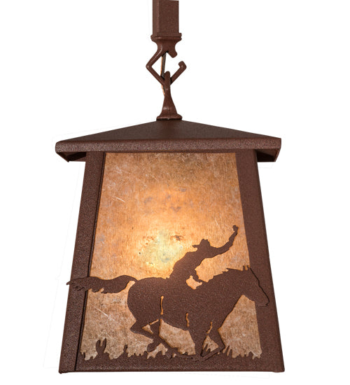 Meyda Lighting Cowboy & Steer 169618 10" Rust Pendant Light With Silver Mica Shade Glass