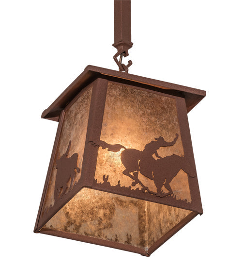 Meyda Lighting Cowboy & Steer 169618 10" Rust Pendant Light With Silver Mica Shade Glass