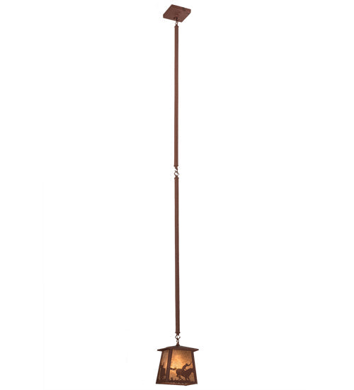 Meyda Lighting Cowboy & Steer 169618 10" Rust Pendant Light With Silver Mica Shade Glass