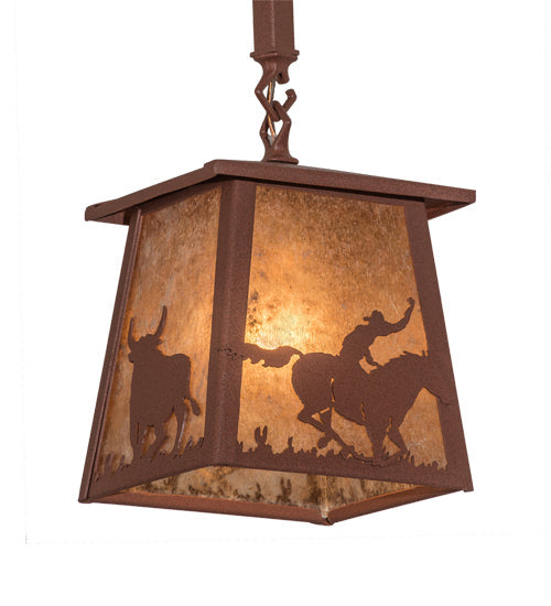 Meyda Lighting Cowboy & Steer 169618 10" Rust Pendant Light With Silver Mica Shade Glass