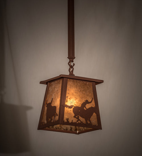 Meyda Lighting Cowboy & Steer 169620 10" Rust Pendant Light With Silver Mica Shade Glass