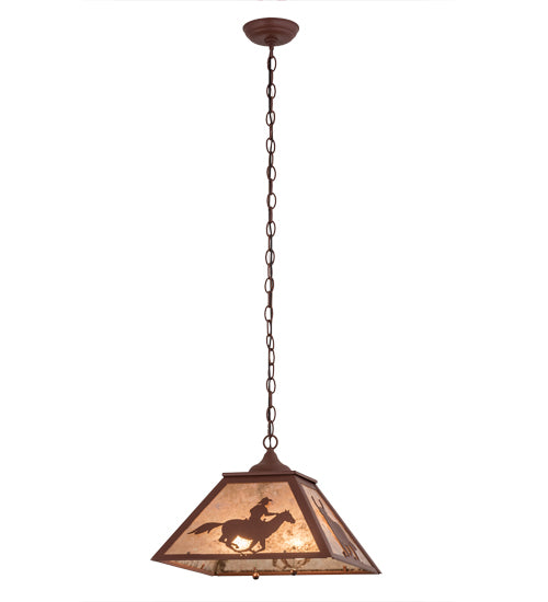 Meyda Lighting Cowboy & Steer 22" 2-Light Rust Pendant Light With Silver Mica Shade Glass