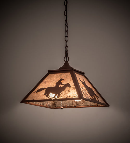 Meyda Lighting Cowboy & Steer 22" 2-Light Rust Pendant Light With Silver Mica Shade Glass