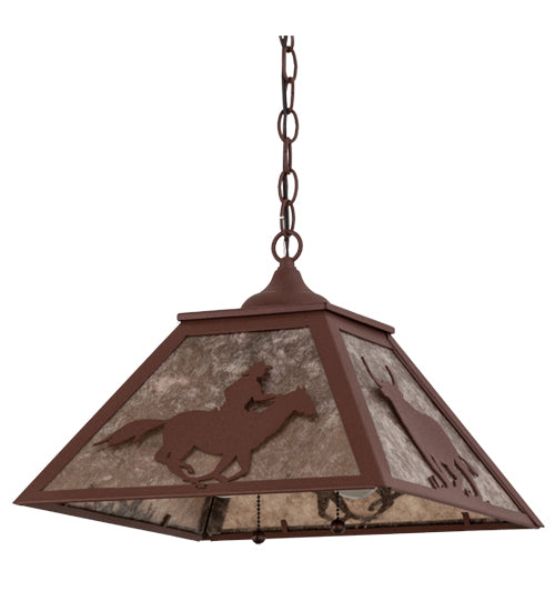 Meyda Lighting Cowboy & Steer 22" 2-Light Rust Pendant Light With Silver Mica Shade Glass