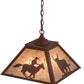 Meyda Lighting Cowboy & Steer 22" 2-Light Rust Pendant Light With Silver Mica Shade Glass