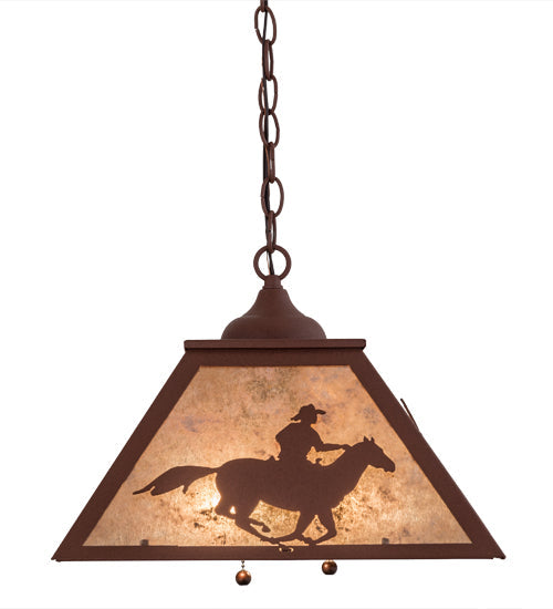 Meyda Lighting Cowboy & Steer 22" 2-Light Rust Pendant Light With Silver Mica Shade Glass
