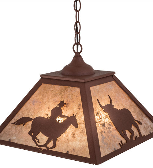 Meyda Lighting Cowboy & Steer 22" 2-Light Rust Pendant Light With Silver Mica Shade Glass