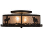 Meyda Lighting Cowboy & Steer 22" 2-Light Textured Black Flush Mount Light With Silver Mica Shade Glass