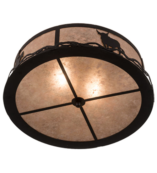 Meyda Lighting Cowboy & Steer 22" 2-Light Textured Black Flush Mount Light With Silver Mica Shade Glass