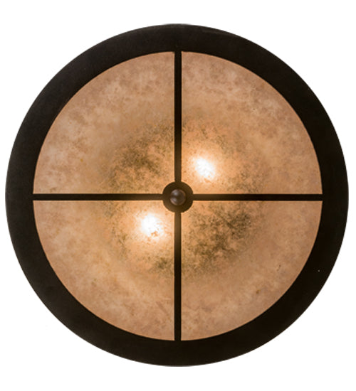 Meyda Lighting Cowboy & Steer 22" 2-Light Textured Black Flush Mount Light With Silver Mica Shade Glass