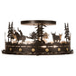 Meyda Lighting Cowboy & Steer 22" 4-Light Bronze Flush Mount Light With Silver Mica Shade Glass