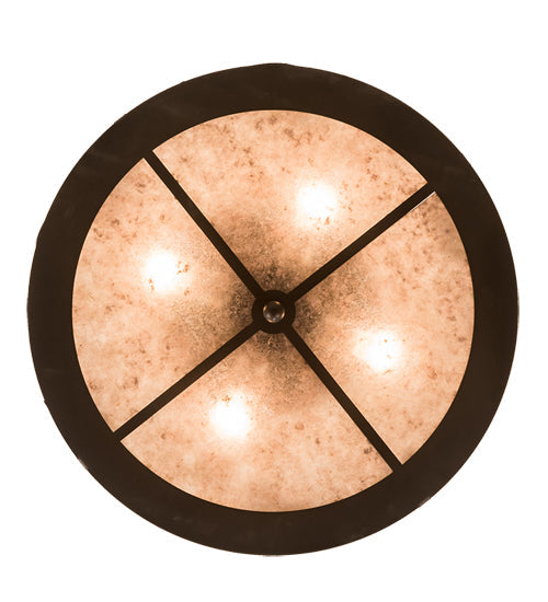 Meyda Lighting Cowboy & Steer 22" 4-Light Bronze Flush Mount Light With Silver Mica Shade Glass