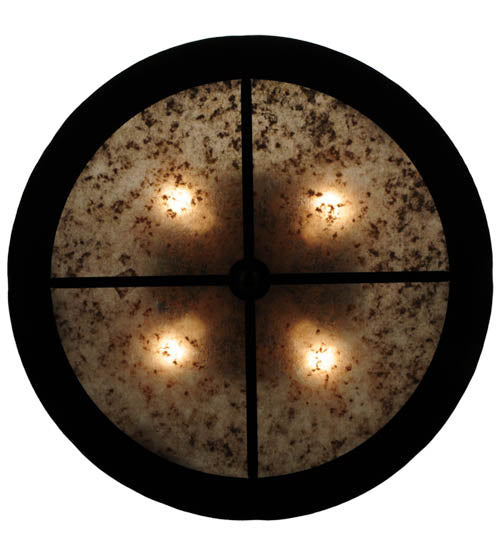 Meyda Lighting Cowboy & Steer 22" 4-Light Textured Black Flush Mount Light With Silver Mica Shade Glass