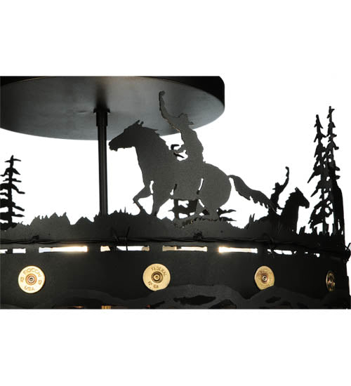 Meyda Lighting Cowboy & Steer 22" 4-Light Textured Black Flush Mount Light With Silver Mica Shade Glass