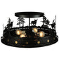 Meyda Lighting Cowboy & Steer 22" 4-Light Textured Black Flush Mount Light With Silver Mica Shade Glass