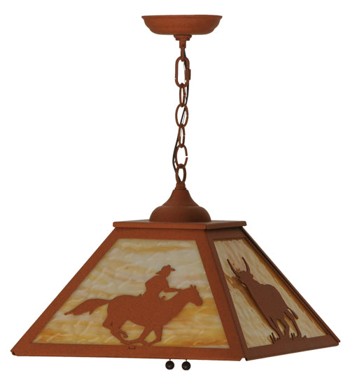Meyda Lighting Cowboy & Steer 23" 2-Light Earth Pendant Light With Beige Art Shade Glass