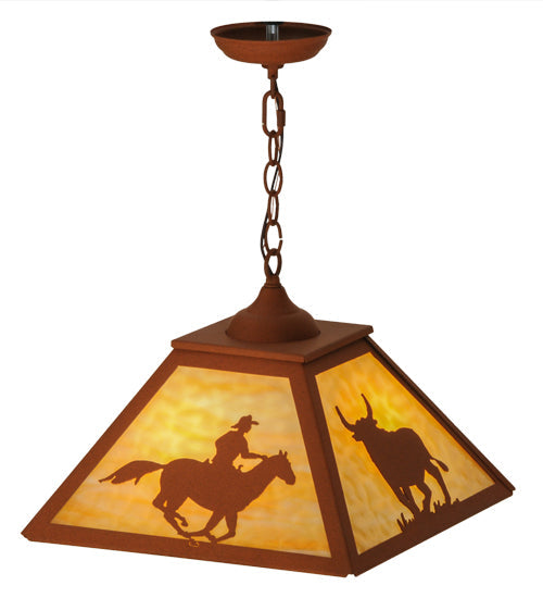 Meyda Lighting Cowboy & Steer 23" 2-Light Earth Pendant Light With Beige Art Shade Glass