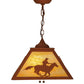 Meyda Lighting Cowboy & Steer 23" 2-Light Earth Pendant Light With Beige Art Shade Glass