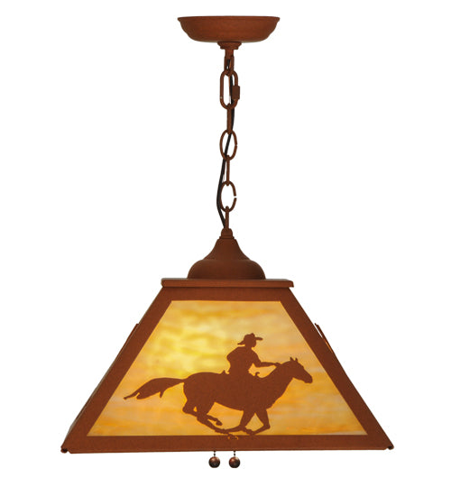 Meyda Lighting Cowboy & Steer 23" 2-Light Earth Pendant Light With Beige Art Shade Glass