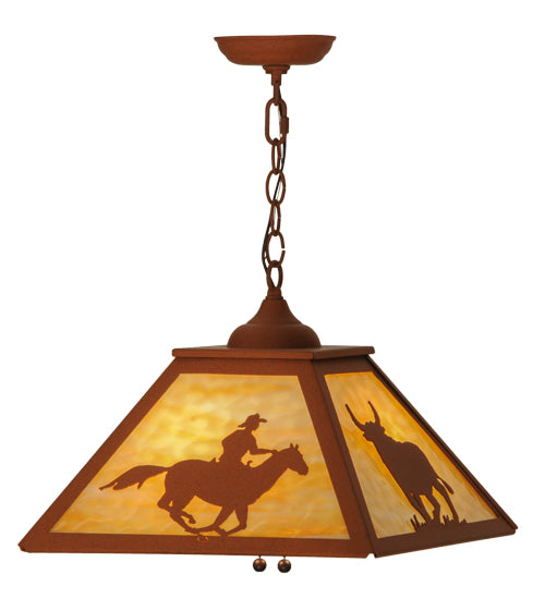 Meyda Lighting Cowboy & Steer 23" 2-Light Earth Pendant Light With Beige Art Shade Glass