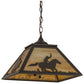 Meyda Lighting Cowboy & Steer 23" 2-Light Timeless Bronze Pendant Light With Beige Shade Glass