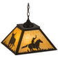 Meyda Lighting Cowboy & Steer 23" 2-Light Timeless Bronze Pendant Light With Beige Shade Glass