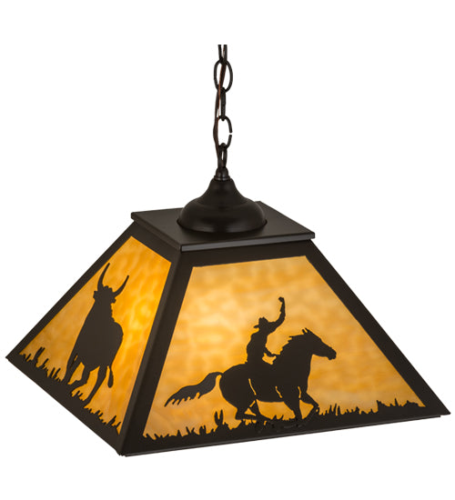 Meyda Lighting Cowboy & Steer 23" 2-Light Timeless Bronze Pendant Light With Beige Shade Glass
