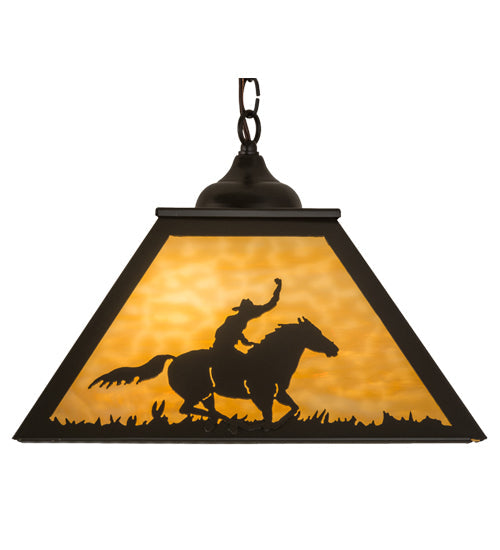 Meyda Lighting Cowboy & Steer 23" 2-Light Timeless Bronze Pendant Light With Beige Shade Glass