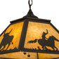 Meyda Lighting Cowboy & Steer 23" 2-Light Timeless Bronze Pendant Light With Beige Shade Glass