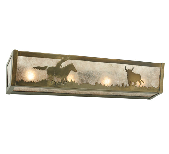 Meyda Lighting Cowboy & Steer 24" 4-Light Antique Copper Vanity Light With Silver Mica Shade Glass