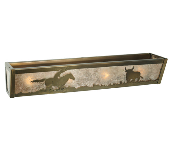 Meyda Lighting Cowboy & Steer 24" 4-Light Antique Copper Vanity Light With Silver Mica Shade Glass